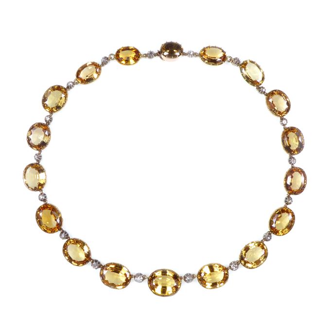 Antique golden topaz and diamond collet necklace | MasterArt